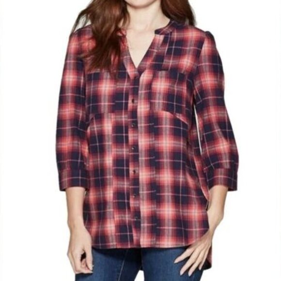 Knox Rose Flannel Tunic Length Button Down Shirt - Picture 1 of 7